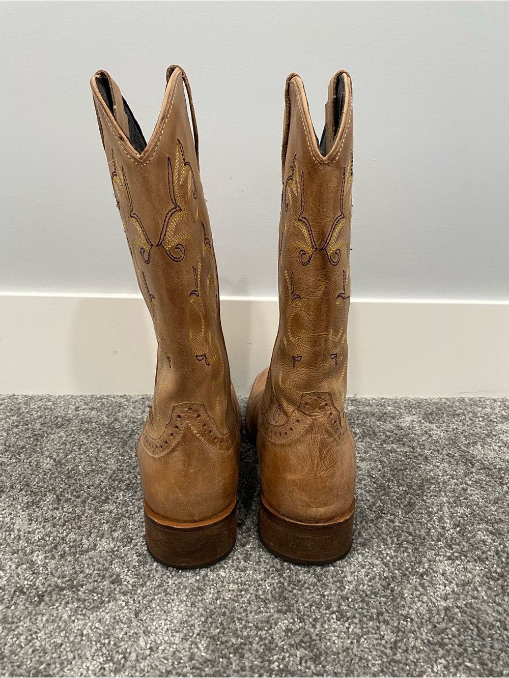 Roper Womens Square Toe Cowboy Leather Stitched Brown Tan Boots Size 10 - Picture 3 of 11